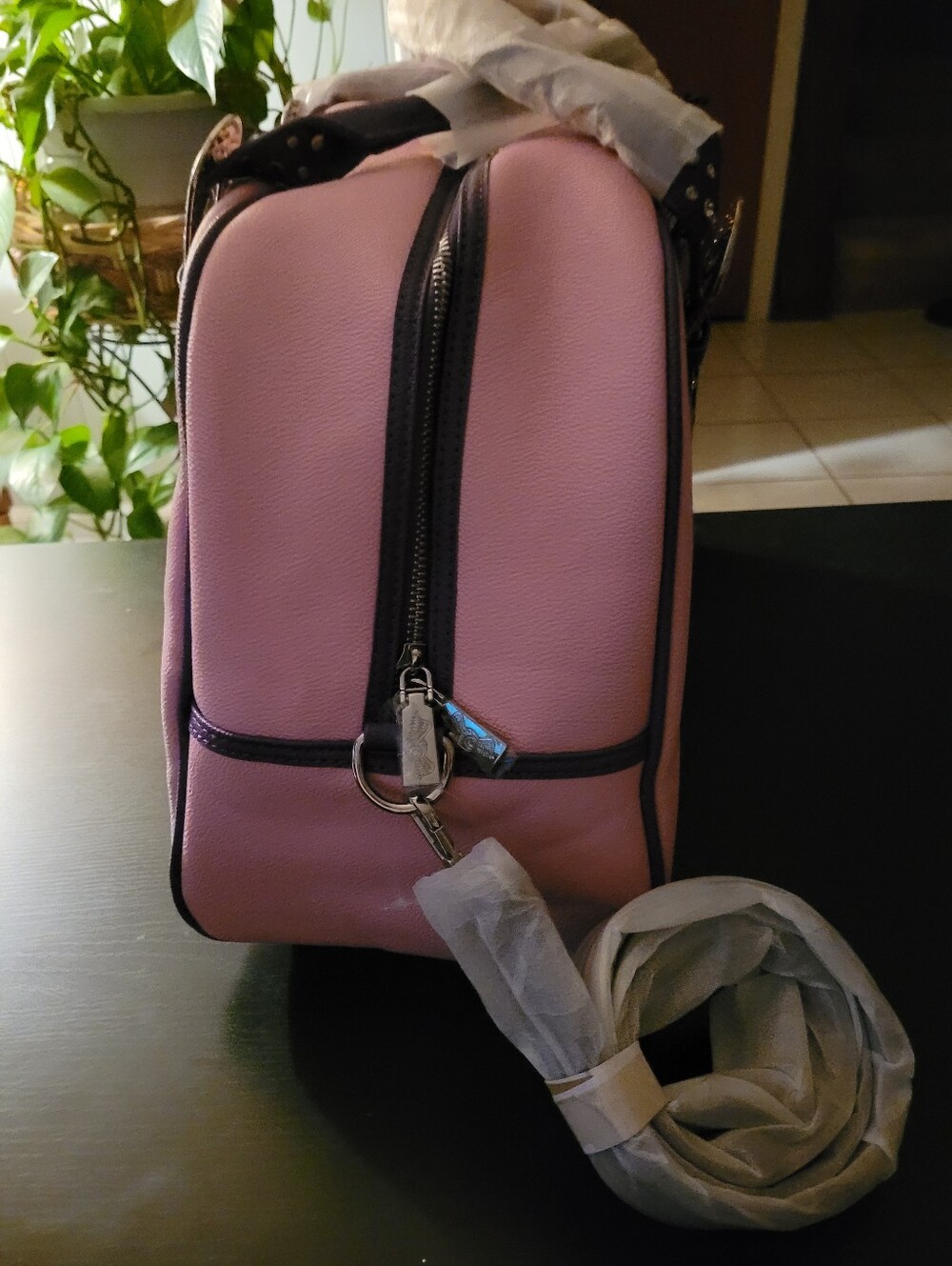 Von Dutch Pink and Purple Duffle Bowler Bag with Studded Strap Accents - Picture 3 of 6